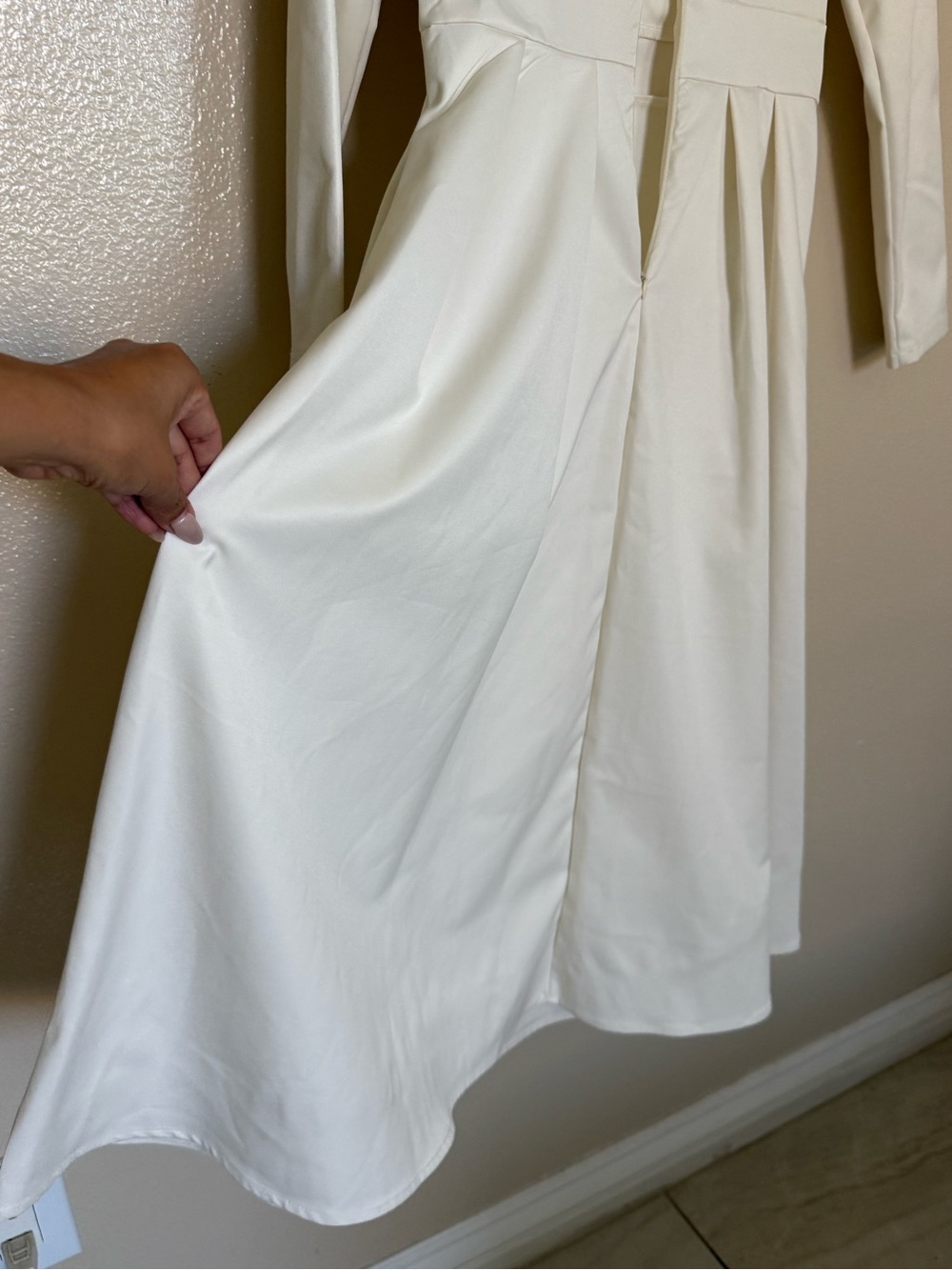 Ivory Long Sleeve Midi Dress Surplice Fit & Flare Bridal Wedding Small - Picture 10 of 11
